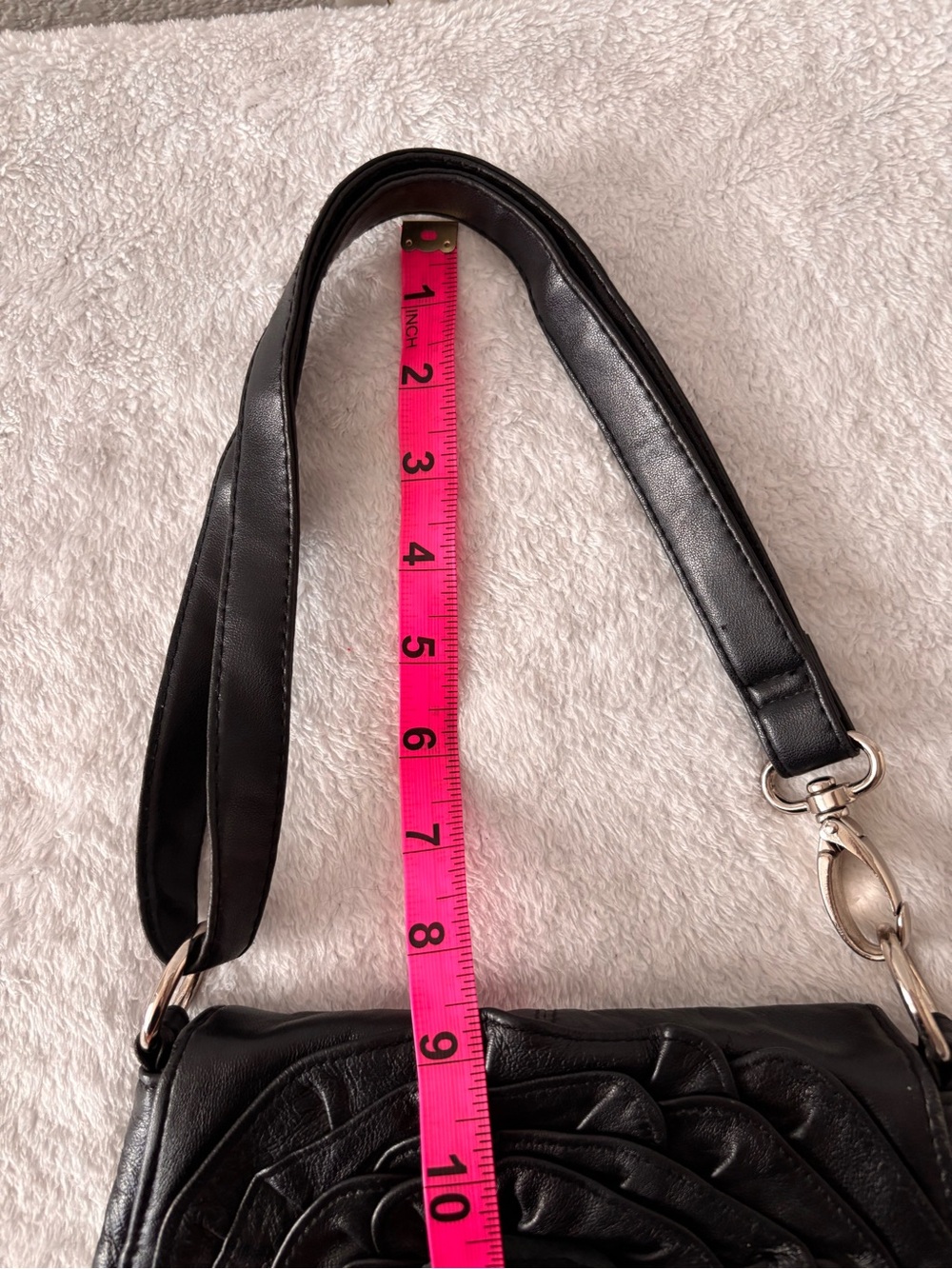 Genuine Leather Black Floral Rosette Shoulder Bag Coquette Romantic Cottagecore - Picture 11 of 11